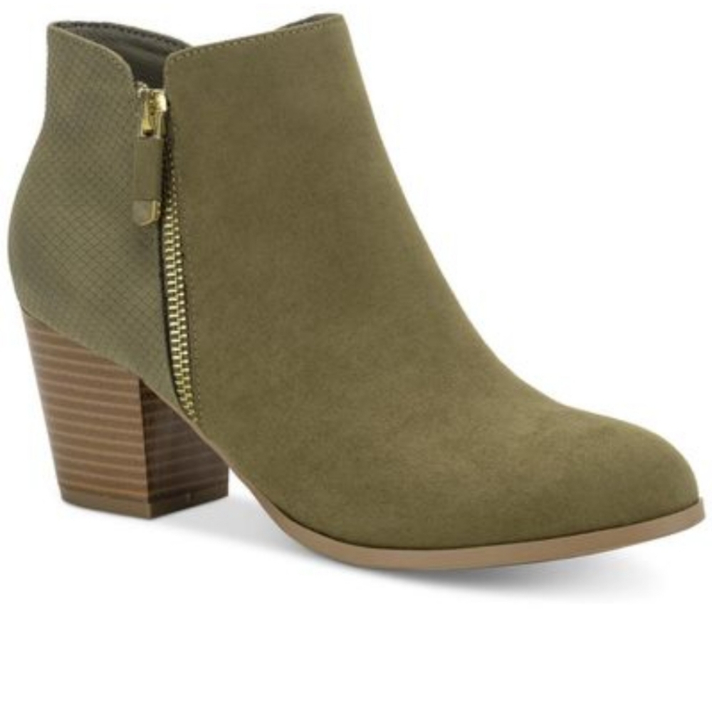 Style & Co Masrinaaf Olive Textured Ankle Boot Wood Block Heel women size 12
